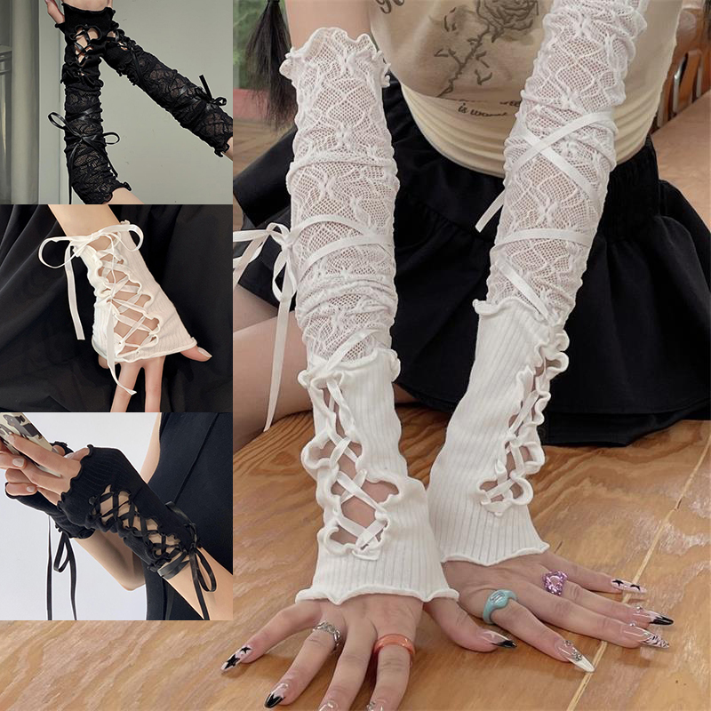 Women Lace‑Up Fingerless Arm S - Fingerless Glove Knit incelemesi ve fiyatı
