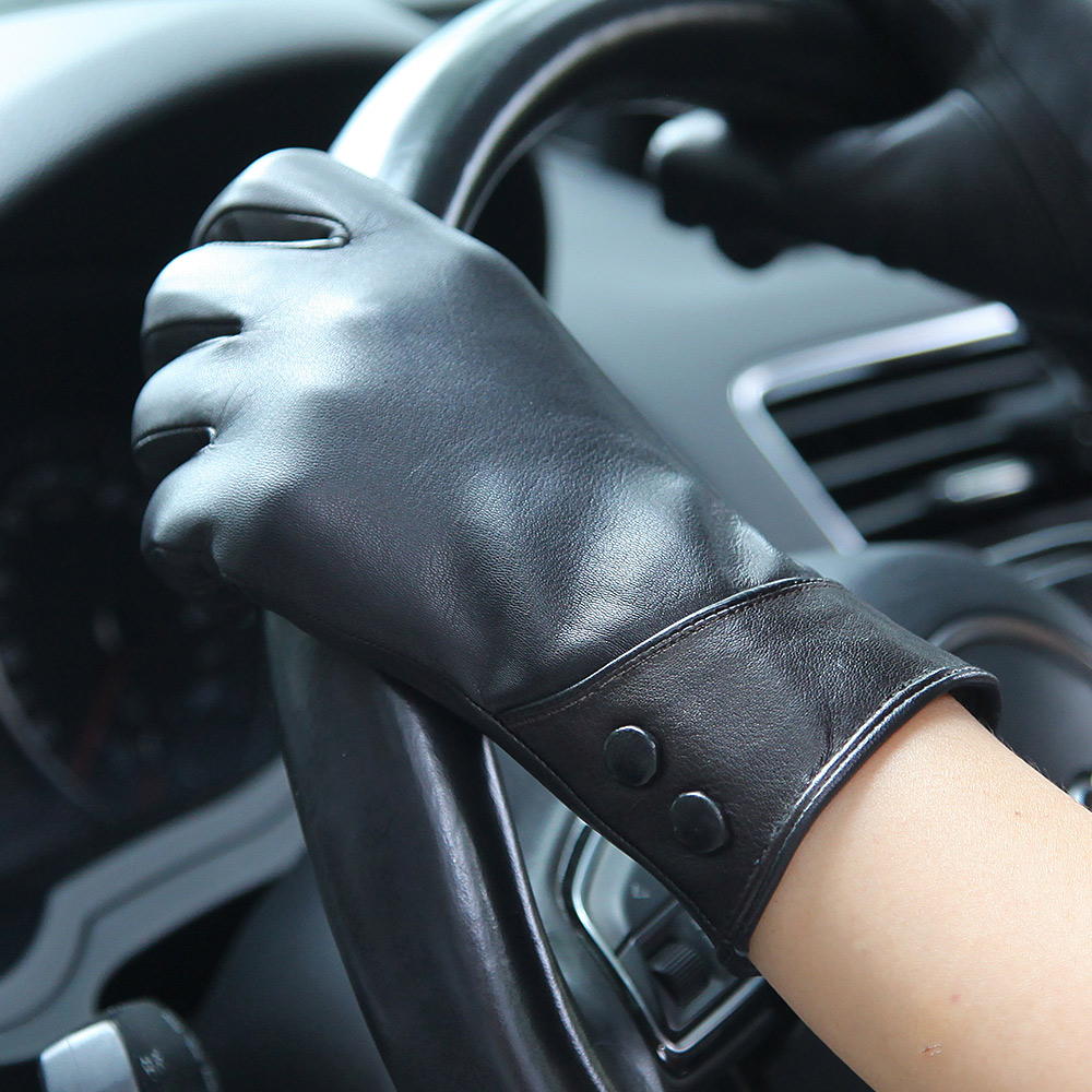 Fashion Black Real Leather Glo - Wool Glove Lined incelemesi ve fiyatı