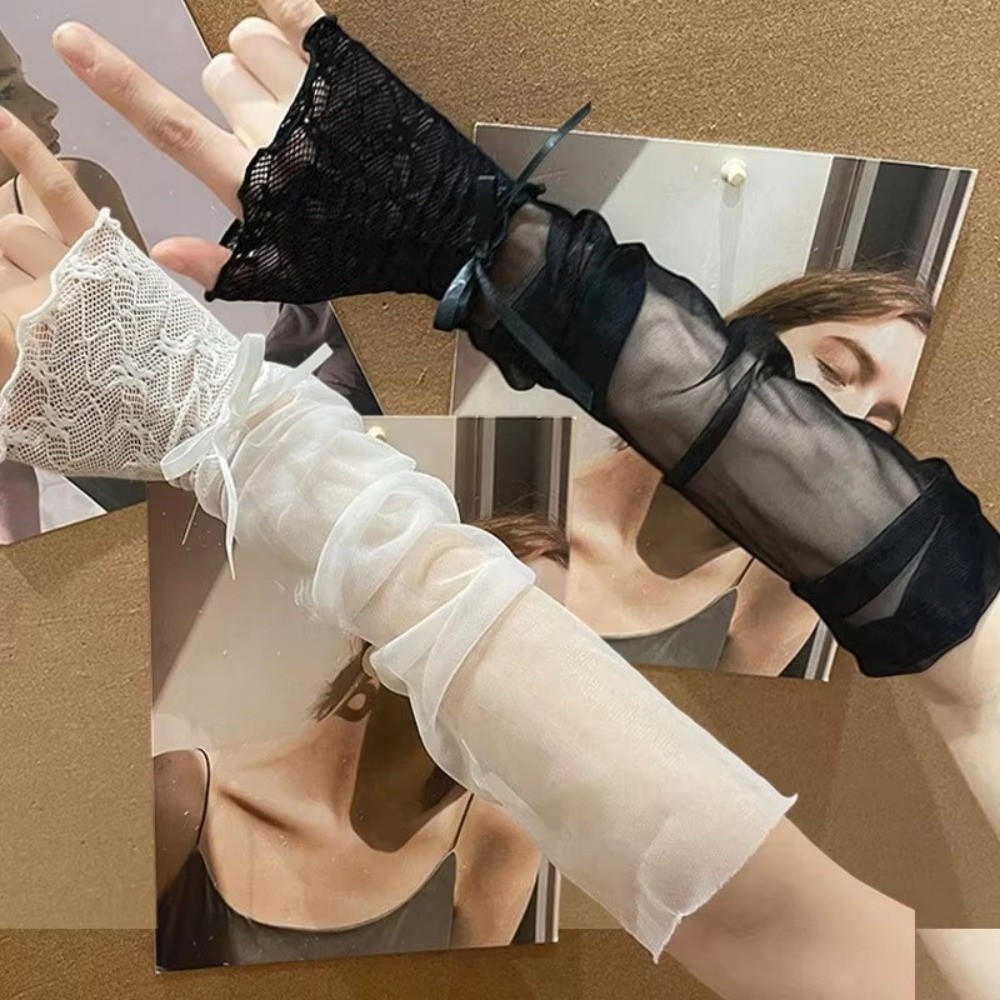 Y2K Lace Ruffle Mesh Gloves Sh - Fingerless Glove Knit incelemesi ve fiyatı
