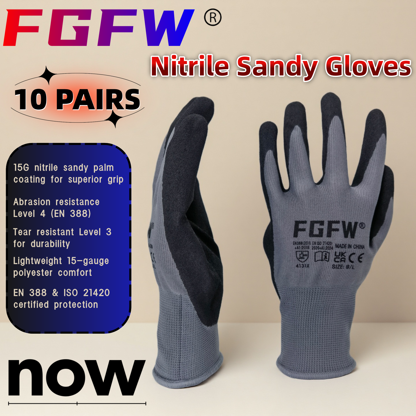 FGFW 10 Pairs Gray Nitrile San - Nitrile Mechanic Glove incelemesi ve fiyatı